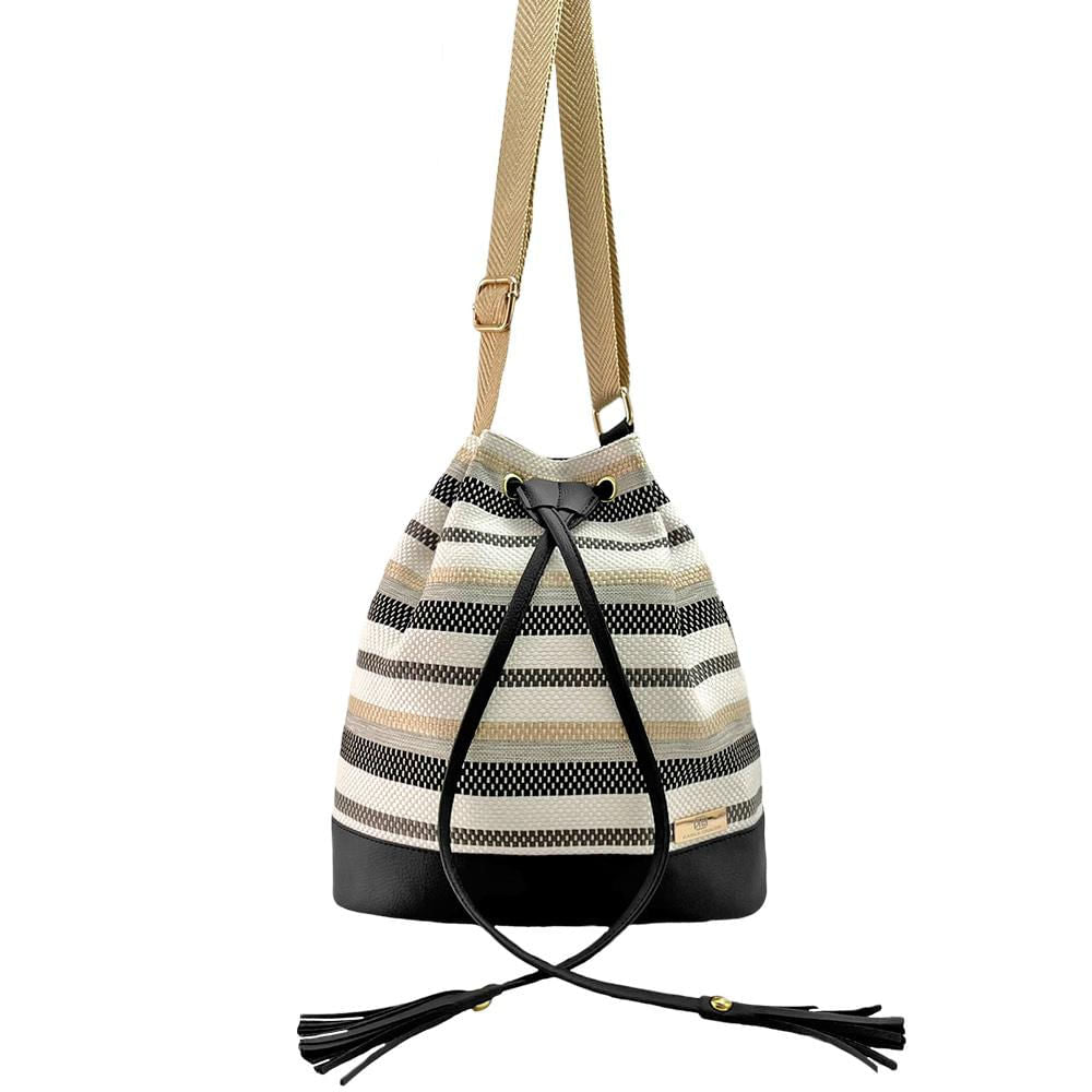Bolso Manos Libres Bucket Dama Mujer Karla Chacon Aria Negro