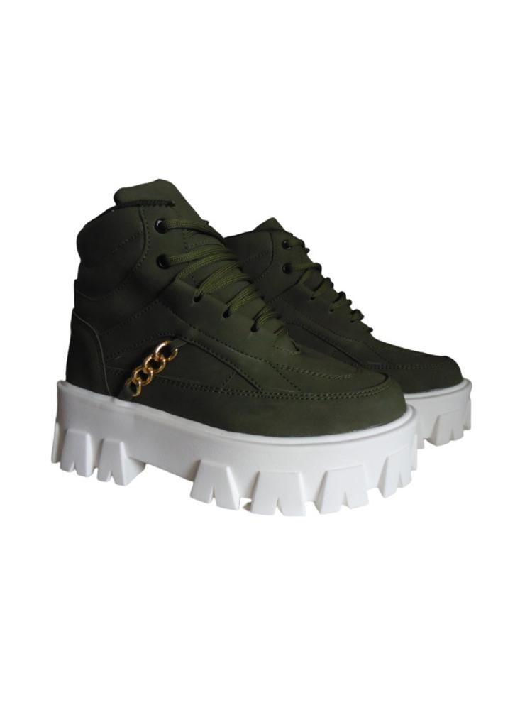 Bota Tipo Chunky Para Mujer Calzado Guerreros Lt 04 Verde Oliva