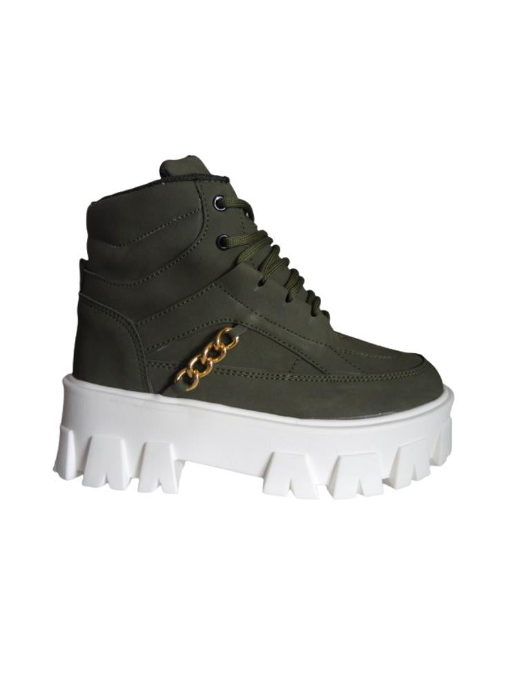 Bota Tipo Chunky Para Mujer Calzado Guerreros Lt 04 Verde Oliva