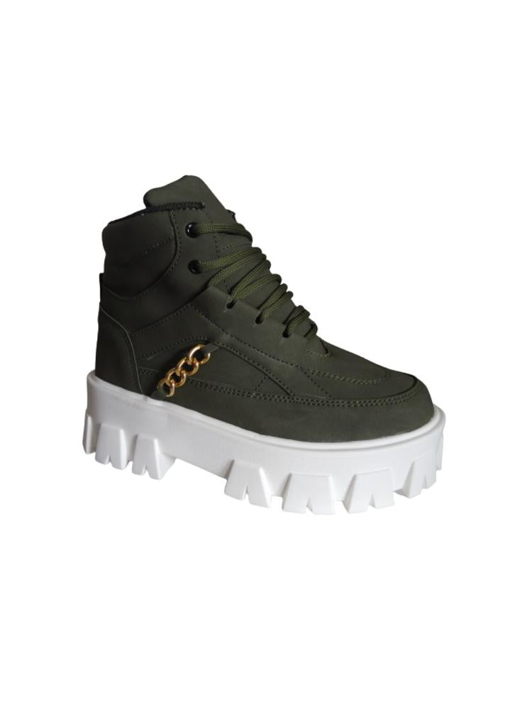 Bota Tipo Chunky Para Mujer Calzado Guerreros Lt 04 Verde Oliva