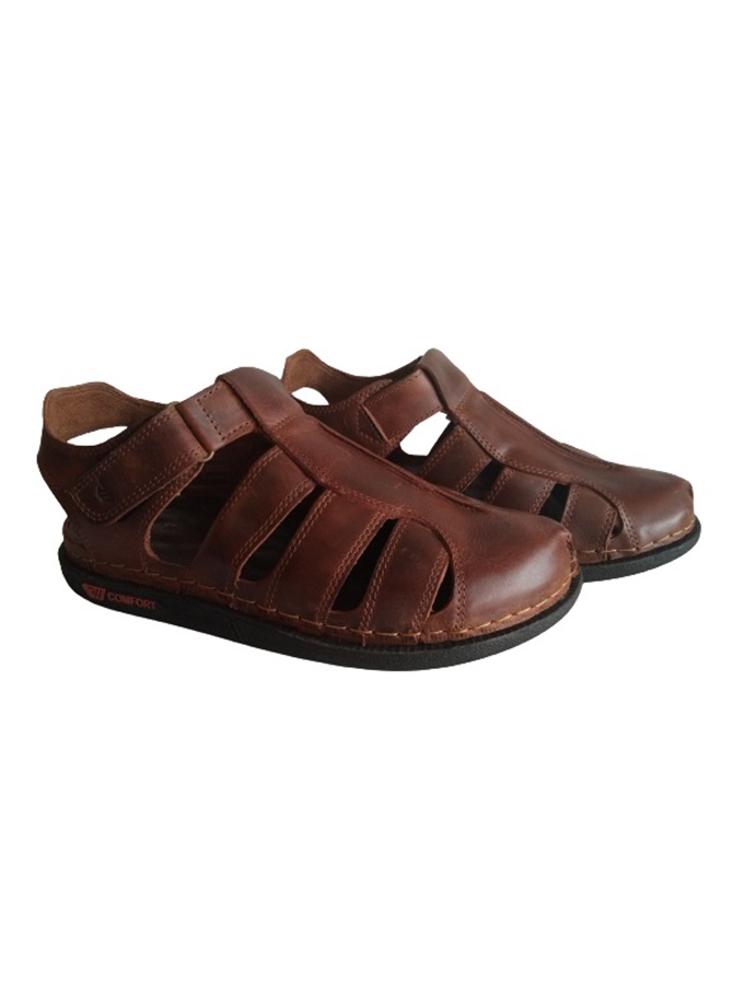 Sandalia Cerrada En Cuero Para Hombre Calzado Guerreros Rq 1026 Sangria