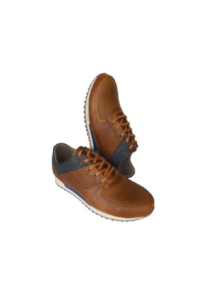 Sneaker Para Hombre En Cuero Calzado Guerreros Jcr 394 Miel X Azul