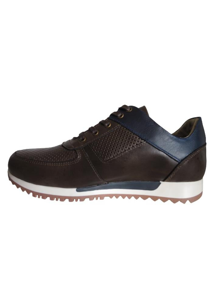 Zapato Deportivo Para Hombre En Cuero Calzado Guerreros Jcr 394 Cafe X Azul