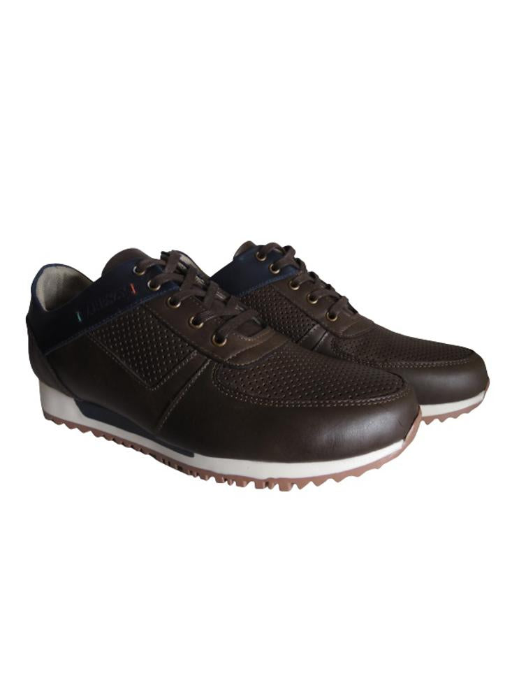 Zapato Deportivo Para Hombre En Cuero Calzado Guerreros Jcr 394 Cafe X Azul
