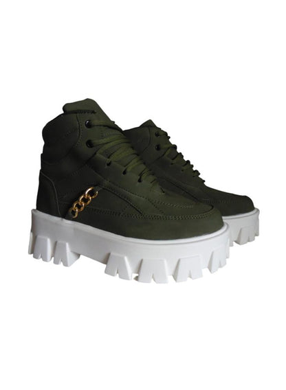 Bota Tipo Chunky Para Mujer Calzado Guerreros Lt 04 Verde Oliva