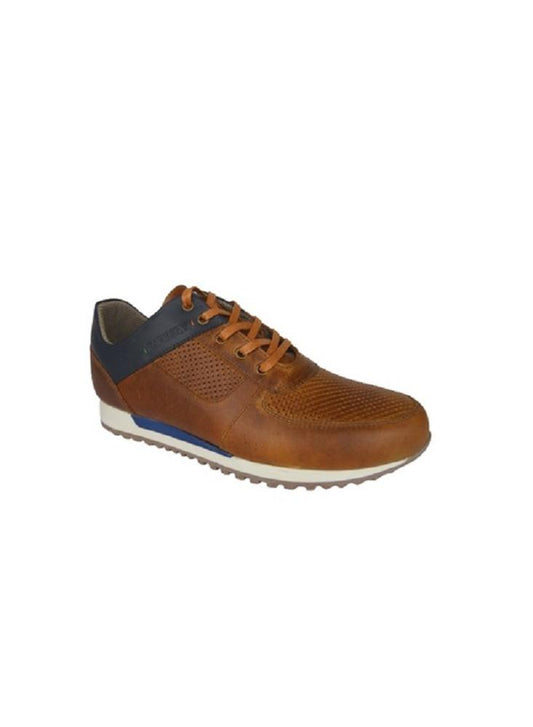 Sneaker Para Hombre En Cuero Calzado Guerreros Jcr 394 Miel X Azul