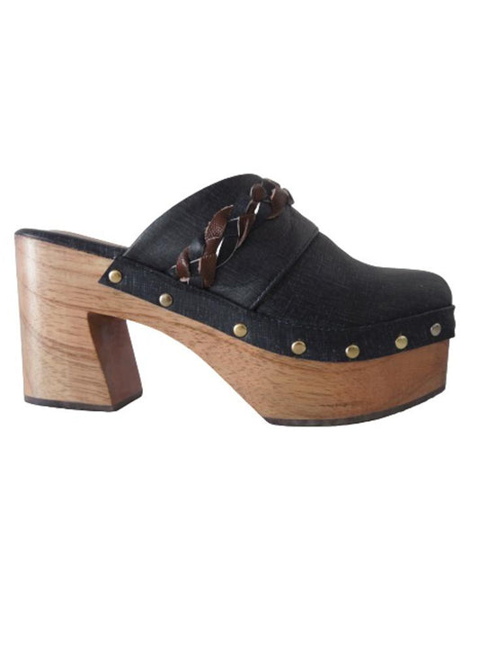 Sueco En Cuero Tipo Jean Para Mujer Calzado Guerreros Ps 001 Negro