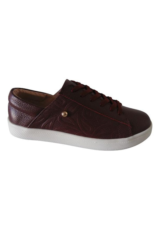 Tenis Clasicos En Cuero Para Mujer Calzado Guerreros Lf 004 Vinotinto