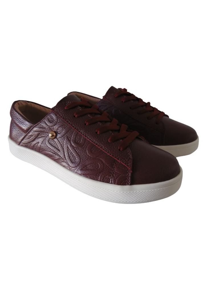 Tenis Clasicos En Cuero Para Mujer Calzado Guerreros Lf 004 Vinotinto