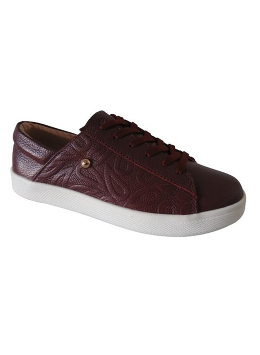 Tenis Clasicos En Cuero Para Mujer Calzado Guerreros Lf 004 Vinotinto