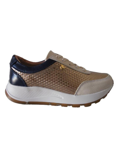 Tenis Tipo Sneakers En Cuero Para Mujer Calzado Guerreros Lf 001 Crema X Dorado