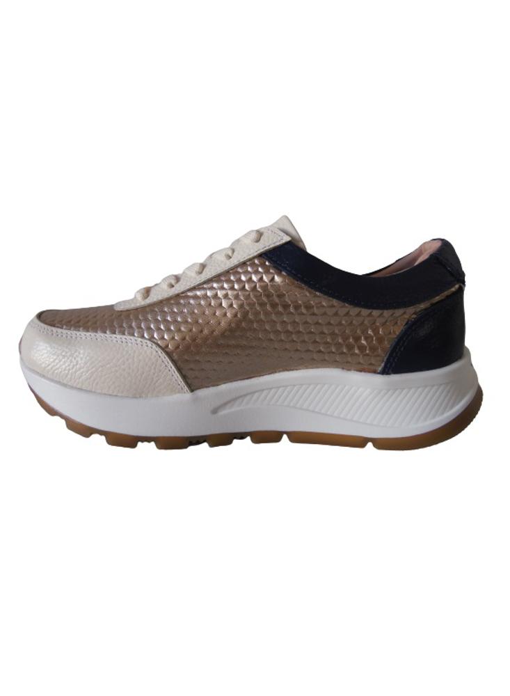 Tenis Tipo Sneakers En Cuero Para Mujer Calzado Guerreros Lf 001 Crema X Dorado