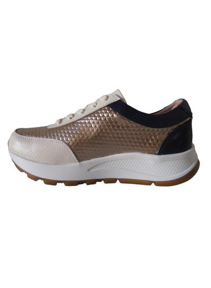 Tenis Tipo Sneakers En Cuero Para Mujer Calzado Guerreros Lf 001 Crema X Dorado