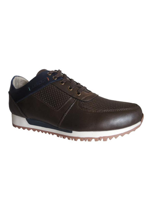Zapato Deportivo Para Hombre En Cuero Calzado Guerreros Jcr 394 Cafe X Azul